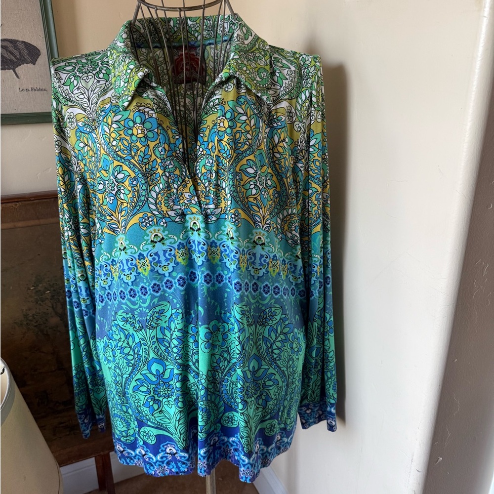Johnny Was Green and Blue Tunic